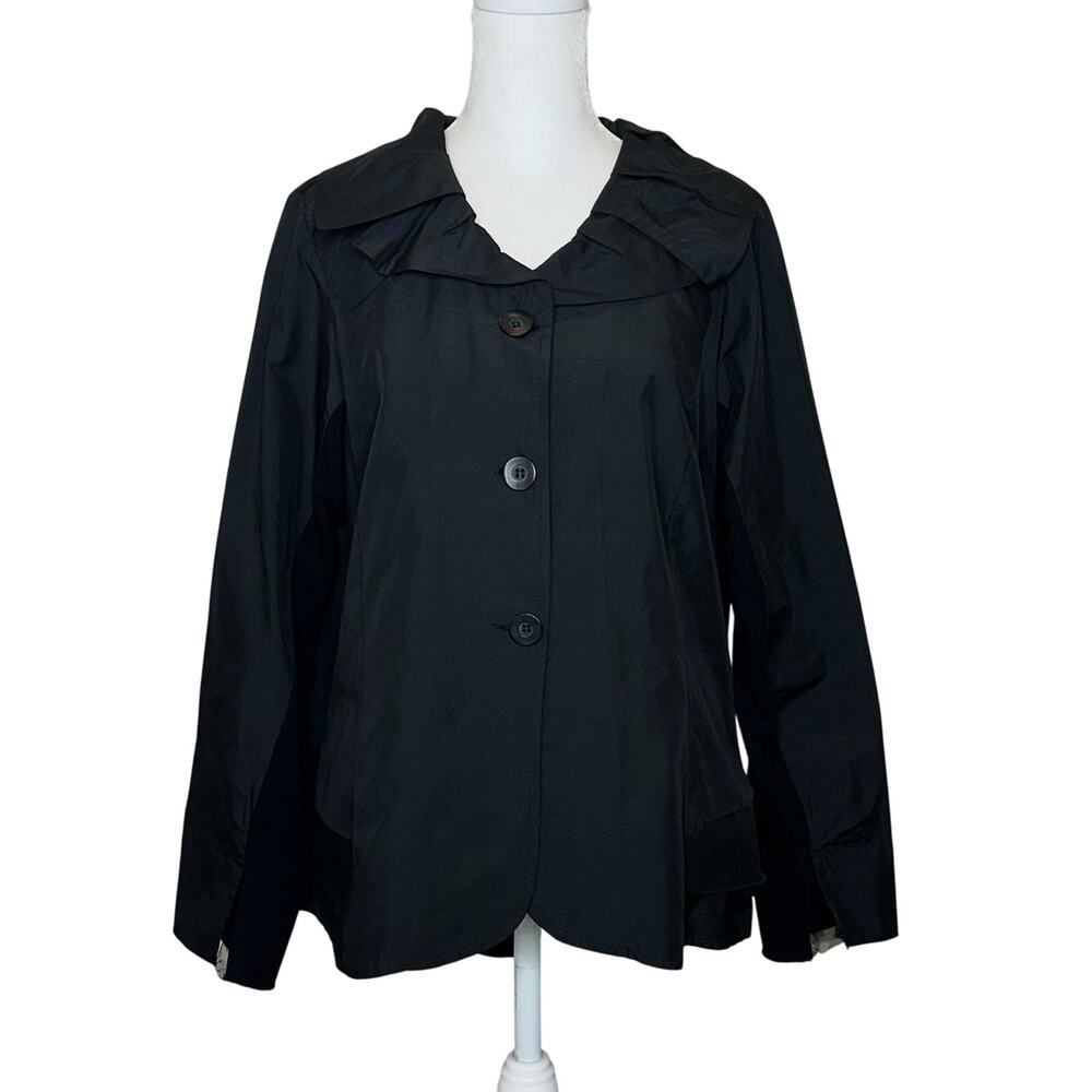 LUUKAA France Mixed Media Black Jacket Pleated Collar Stretch Size 4 Lagenlook